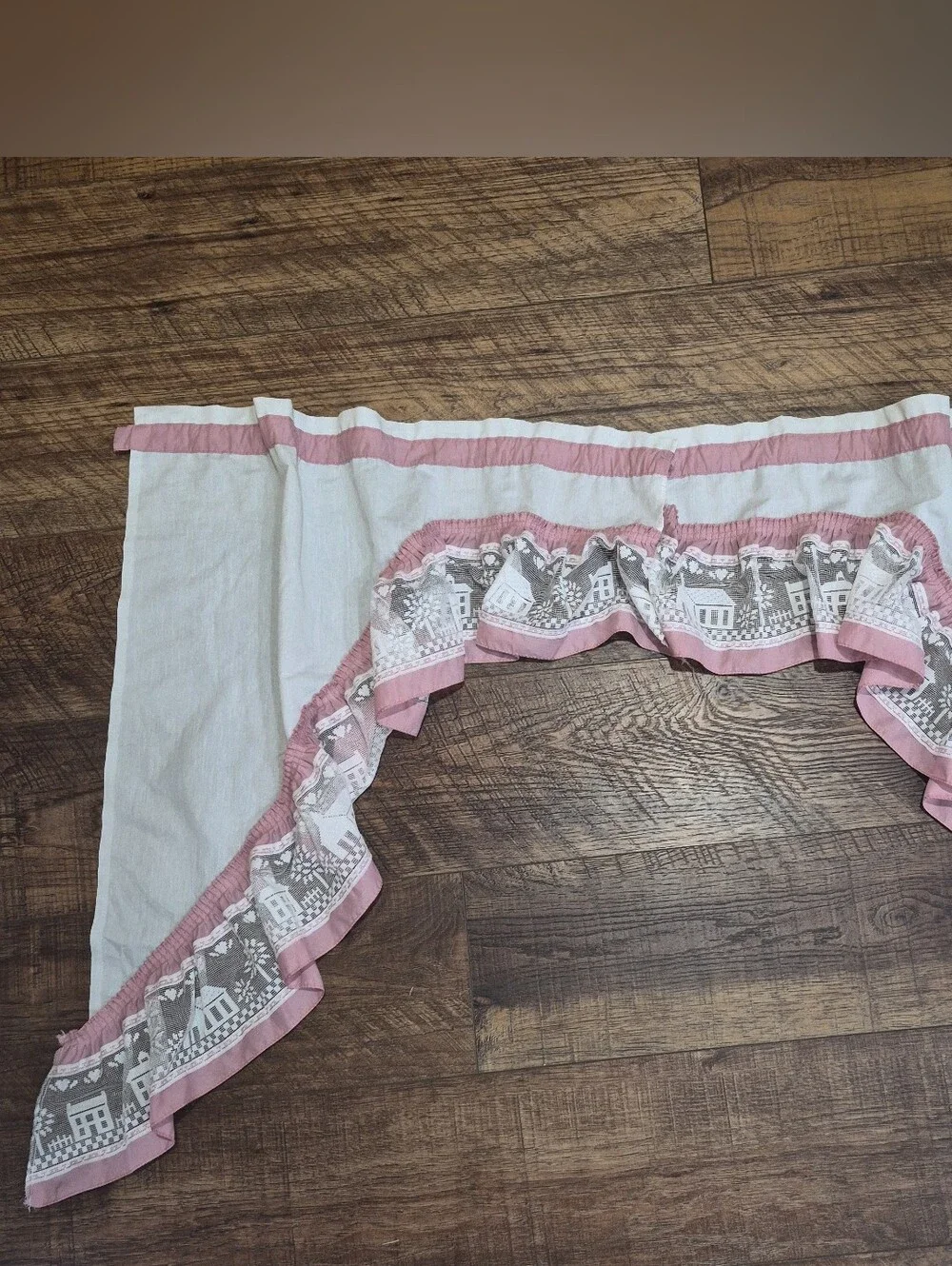 Vintage Cottagecore Primitive Country Lace Window Valance Ruffled Set
